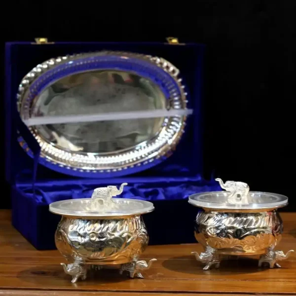 2 Elephant Bowl & Tray With Box
