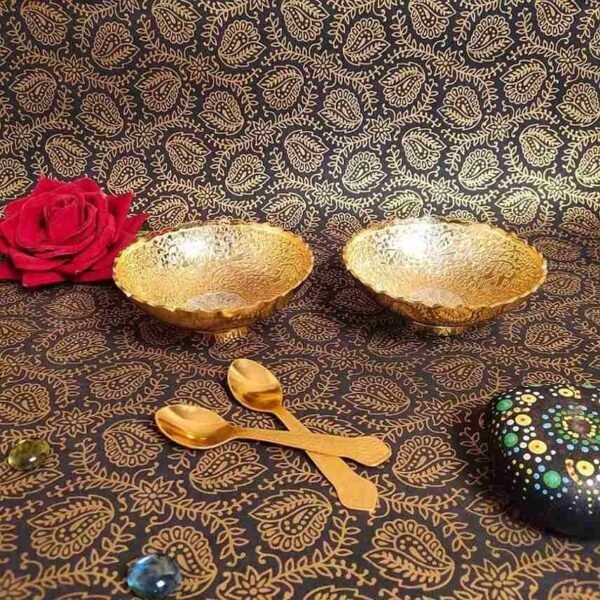 Golden Bowl & Spoon Set | Luxury Gift & Dining Serve ware | Super Deal 30% Off