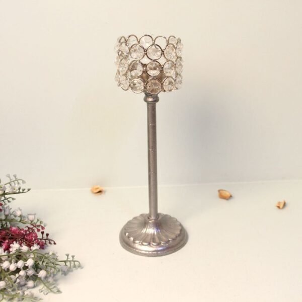 2845f4bd-5bb7-4c68-80bb-daa457d10cd9.jpg Elegant Crystal Votive Candlestick - 9.5 ′′ Tall Silver-Toned Centerpiece
