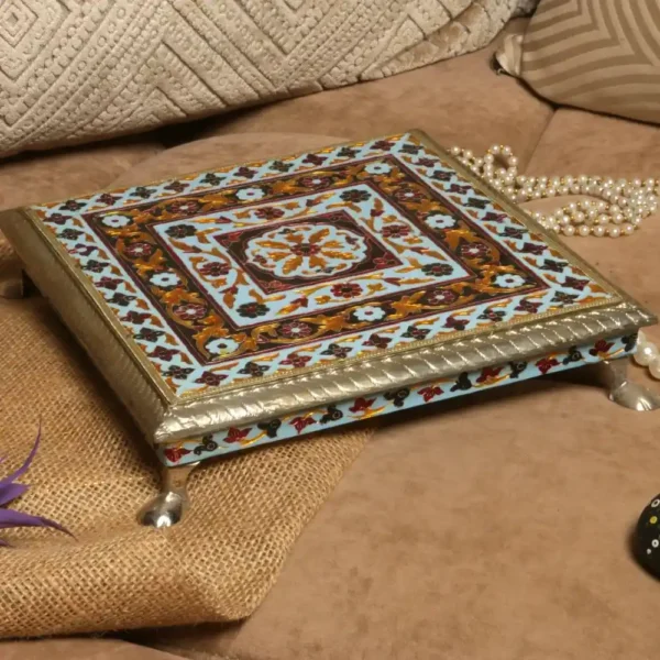 Blue Mina/meena chowki with metal legs