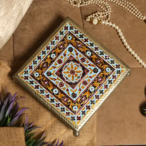 Blue Mina/meena chowki with metal legs