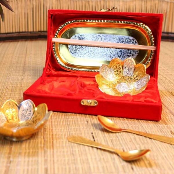 GERMAN SILVER LOTUS BOWL SET WITH TRAY