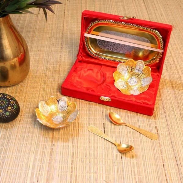 GERMAN SILVER LOTUS BOWL SET WITH TRAY