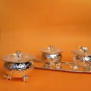 Silver Tray With 3 Elephant Bowl