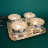 Silver Tray with 4 Elephant Bowl