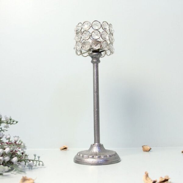 d511910c-5632-44bd-b4e6-b0b412cba8d0.jpg Elegant Crystal Votive Candlestick - 9.5 ′′ Tall Silver-Toned Centerpiece